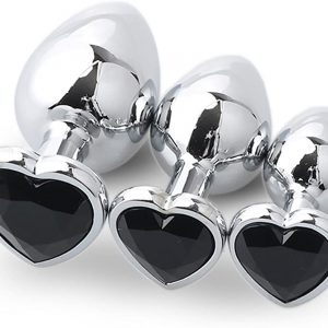 Plug anal Silver Heart Crystal Black Corazon Negro Talle L